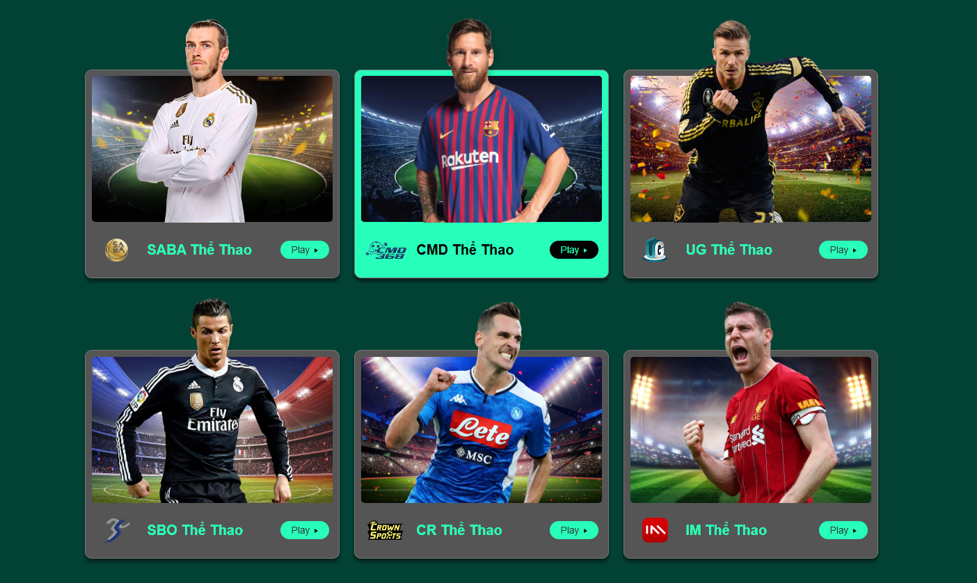 Sảnh cược thể thao SABA, SBO, CMD và đặt cược đa dạng các trận đấu bóng đá, bóng rổ, tennis mỗi ngày